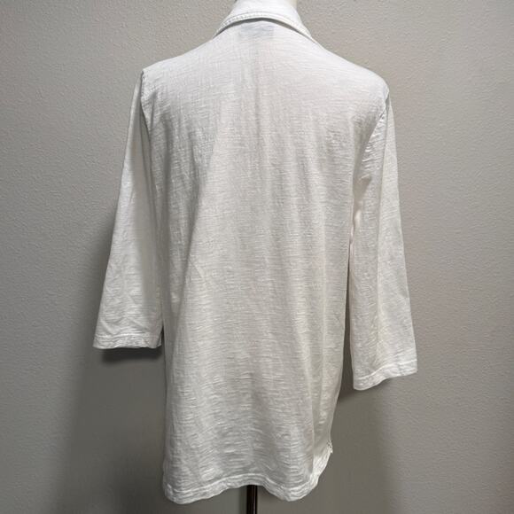 Onque Casual White Eyelet Embroidered Lightweight Sweater Women Large Chic - Picture 2 of 6